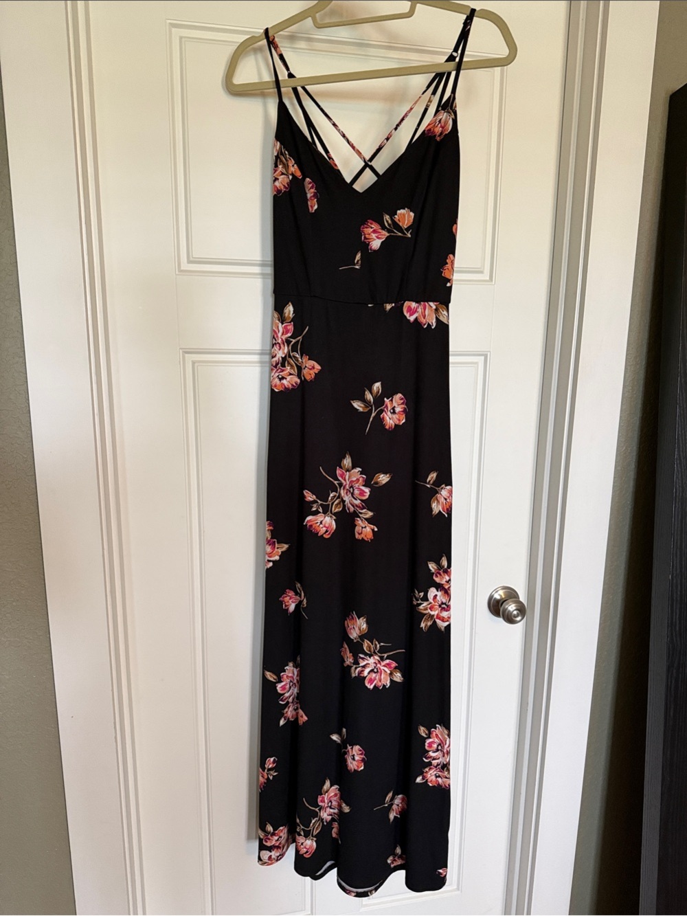 nine britton Black Maxi Dress with Pink Floral Print